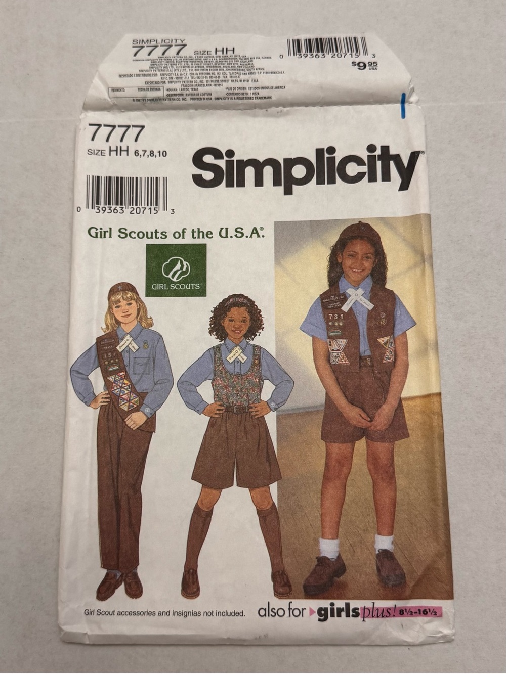 Vintage Brownie Girl Scouts Uniform Pattern Simplicity 7777 Size HH 6,7,8,10